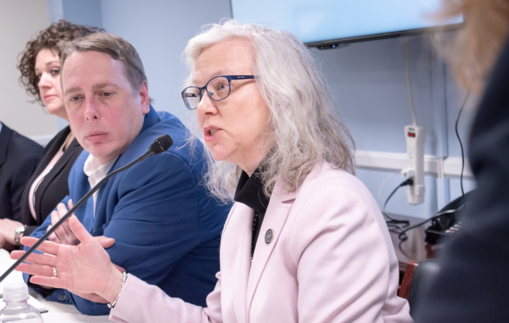 Event photography of a Capitol Hill briefing - a woman in pink speaks